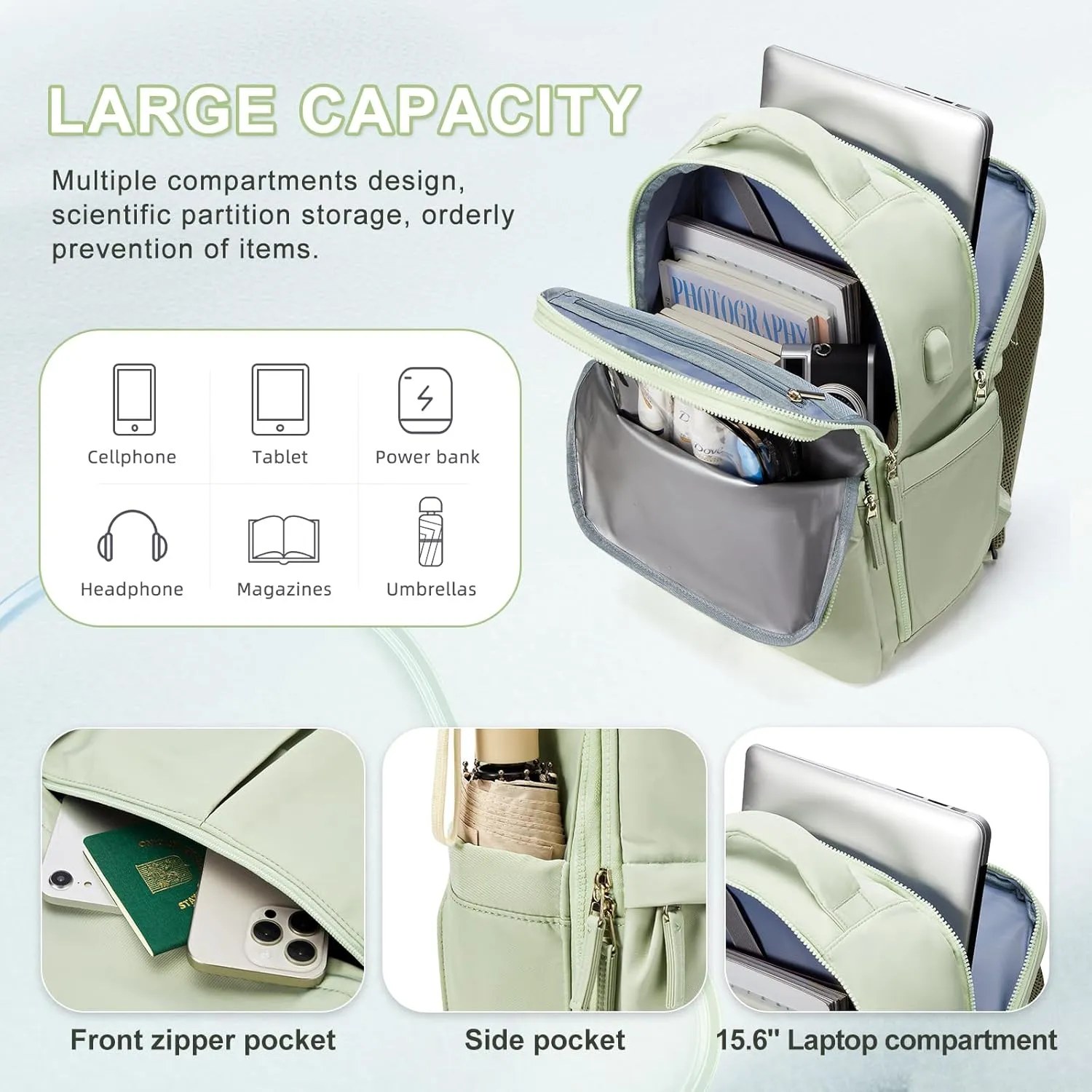wepadre Mochila De Viaje Travel Backpack Carry On Flight Approved Large Travel Backpack For Men Women Carry On Backpack For Airplanes Personal Item Travel Bag 18x14x8 Inches Travel Bag Green