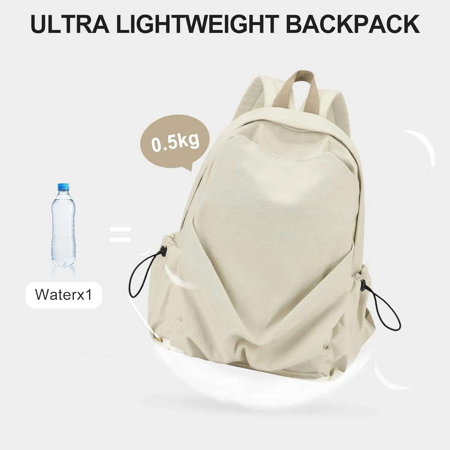 weradar Basic High School Backpack For Women Men,Lightweight Casual Daypack Backpack For College Students,Aesthetic Middle School Bag,Cute Bookbag For Teen Girls Boys(Beige)