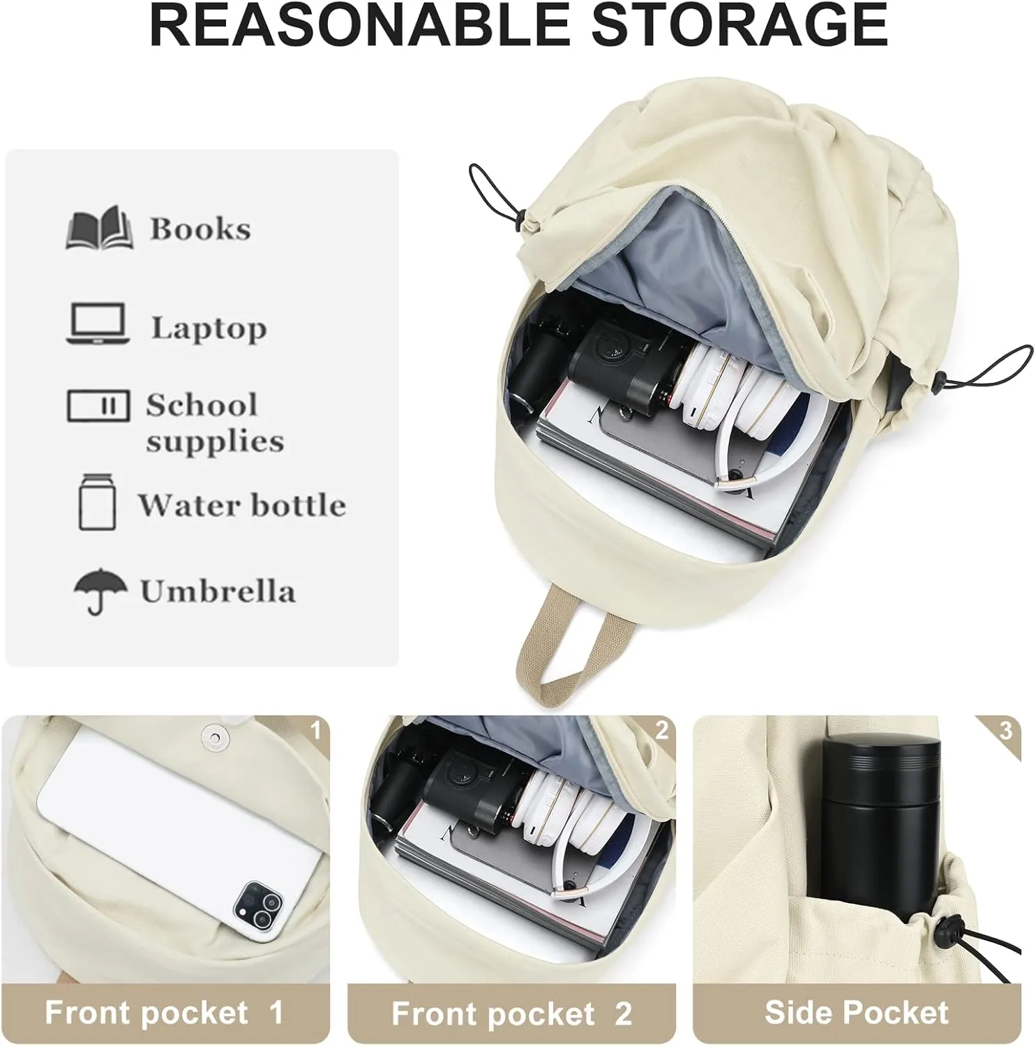 weradar Basic High School Backpack For Women Men,Lightweight Casual Daypack Backpack For College Students,Aesthetic Middle School Bag,Cute Bookbag For Teen Girls Boys(Beige)