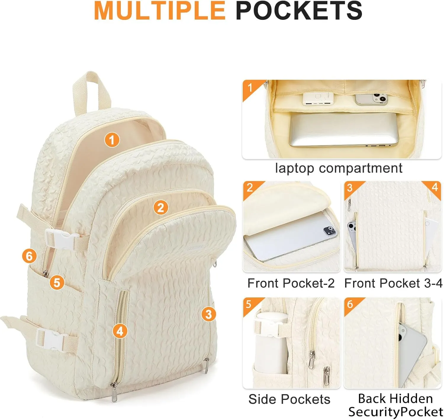 weradar Lightweight Middle School Bag For Teens Girls,Kawaii Backpack For College Students,Aesthetic Bookbag For Women,Cute School Backpack For Women Casual Daypack(Beige)
