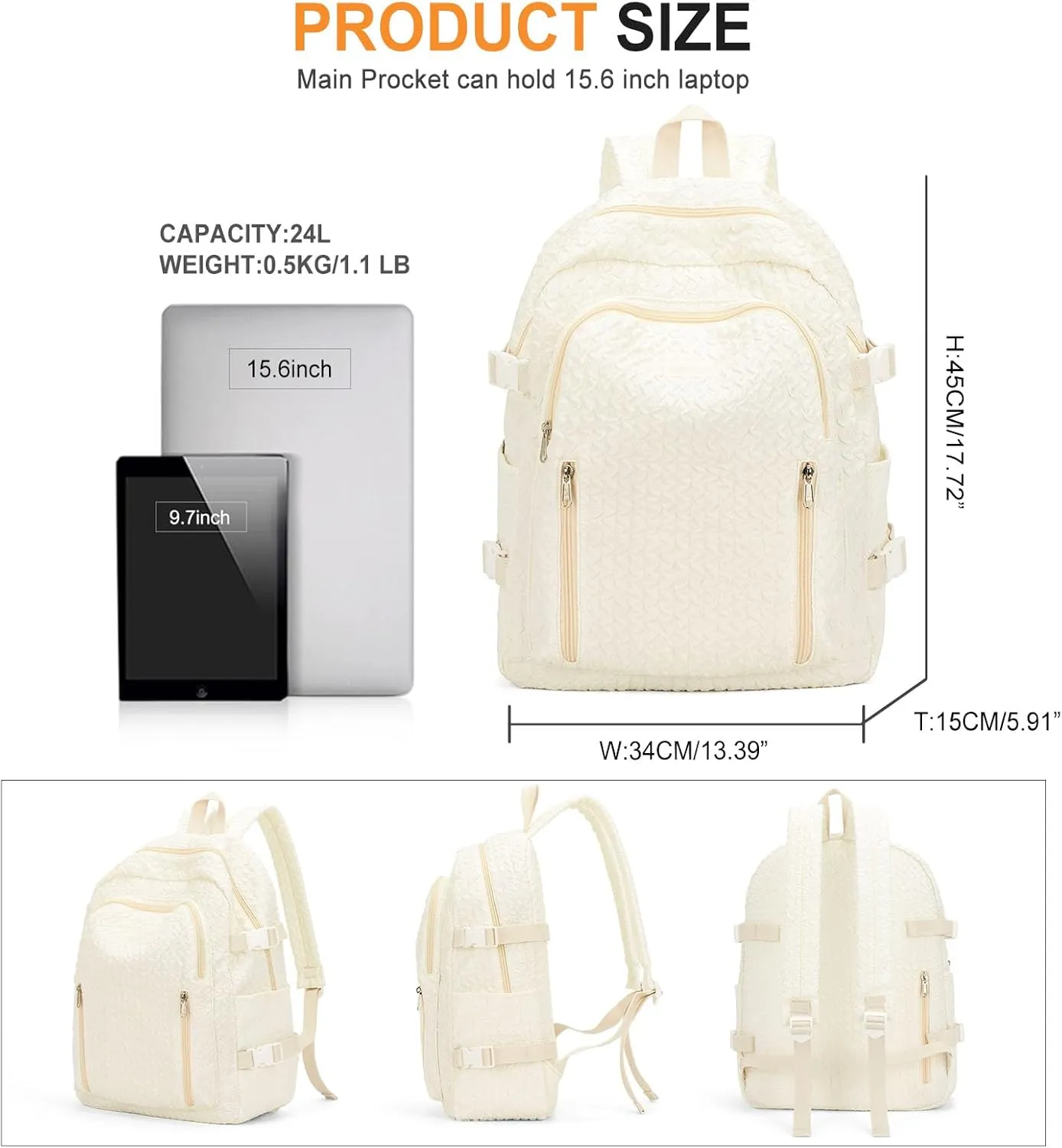 weradar Lightweight Middle School Bag For Teens Girls,Kawaii Backpack For College Students,Aesthetic Bookbag For Women,Cute School Backpack For Women Casual Daypack(Beige)