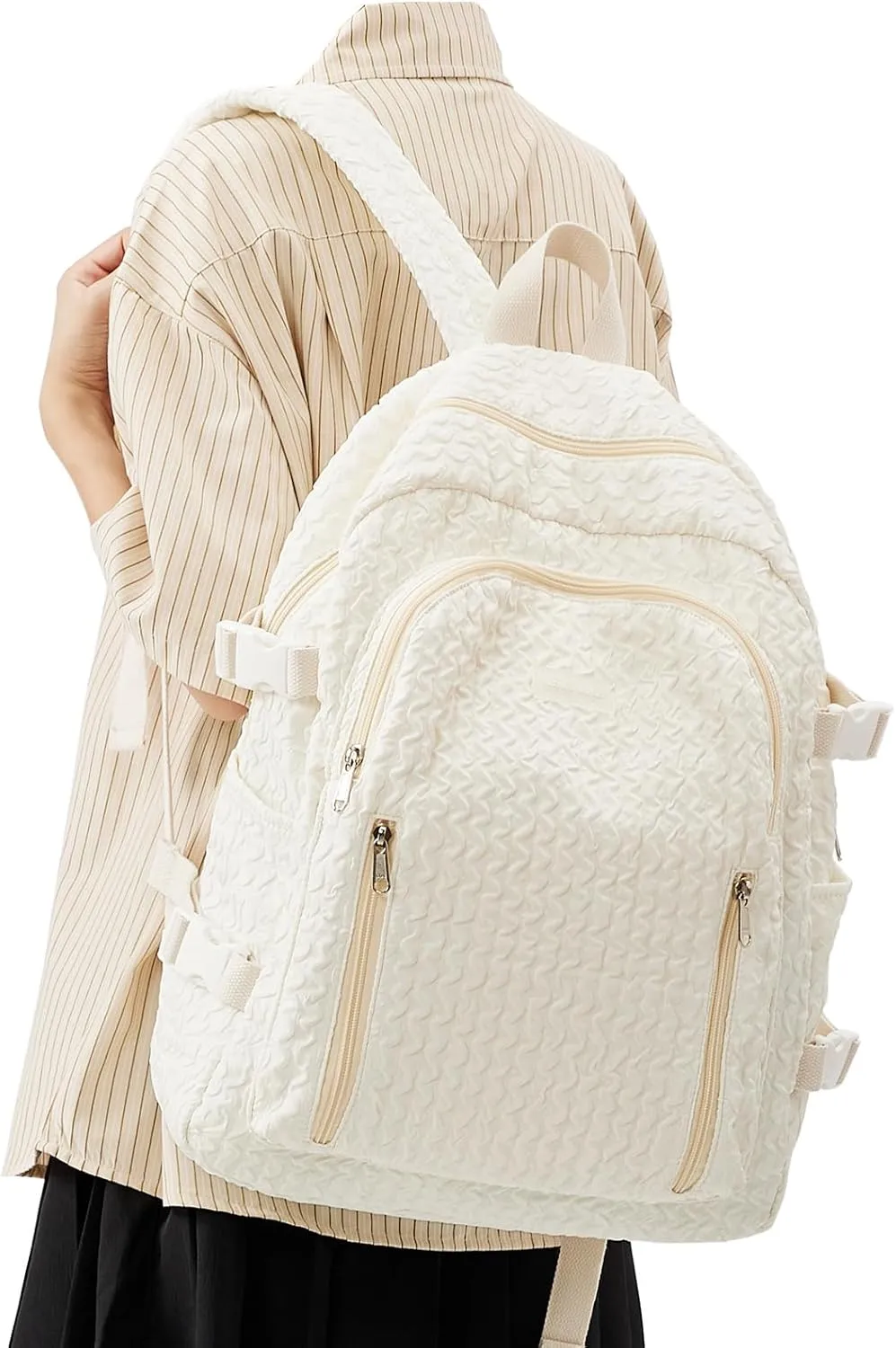 weradar Lightweight Middle School Bag For Teens Girls,Kawaii Backpack For College Students,Aesthetic Bookbag For Women,Cute School Backpack For Women Casual Daypack(Beige)