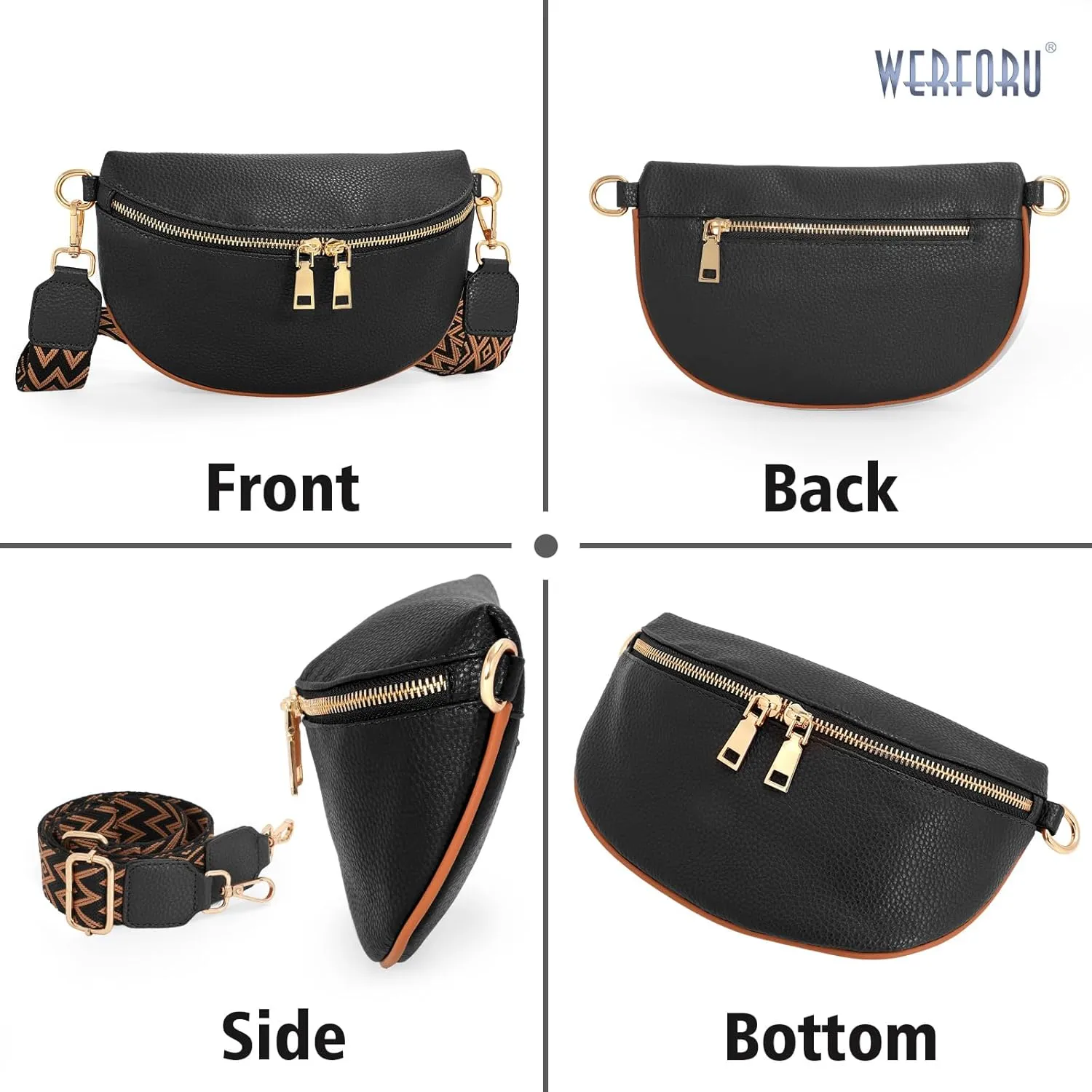 WERFORU Small Crossbody Sling Bag for Women Fanny Packs Faux Leather Chest Bag for Travel