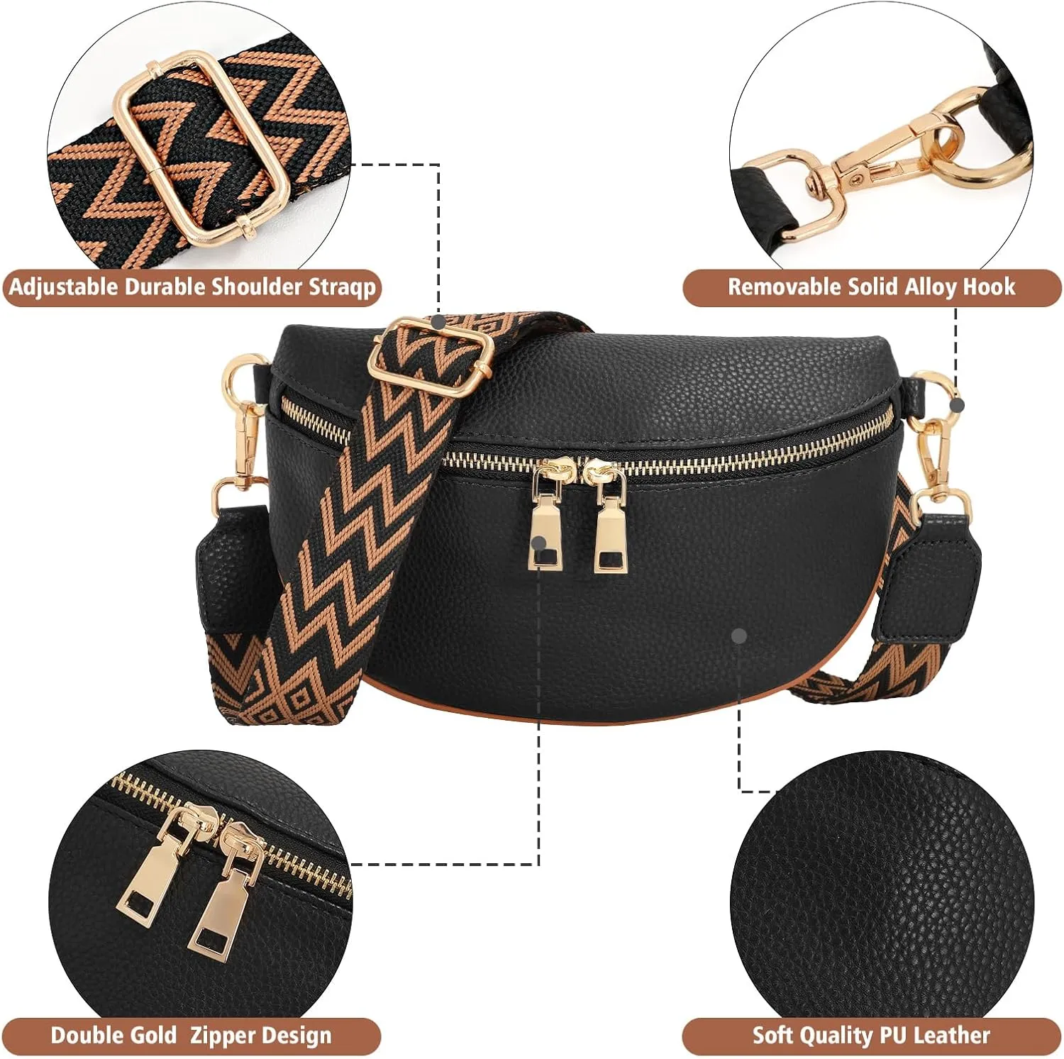 WERFORU Small Crossbody Sling Bag for Women Fanny Packs Faux Leather Chest Bag for Travel