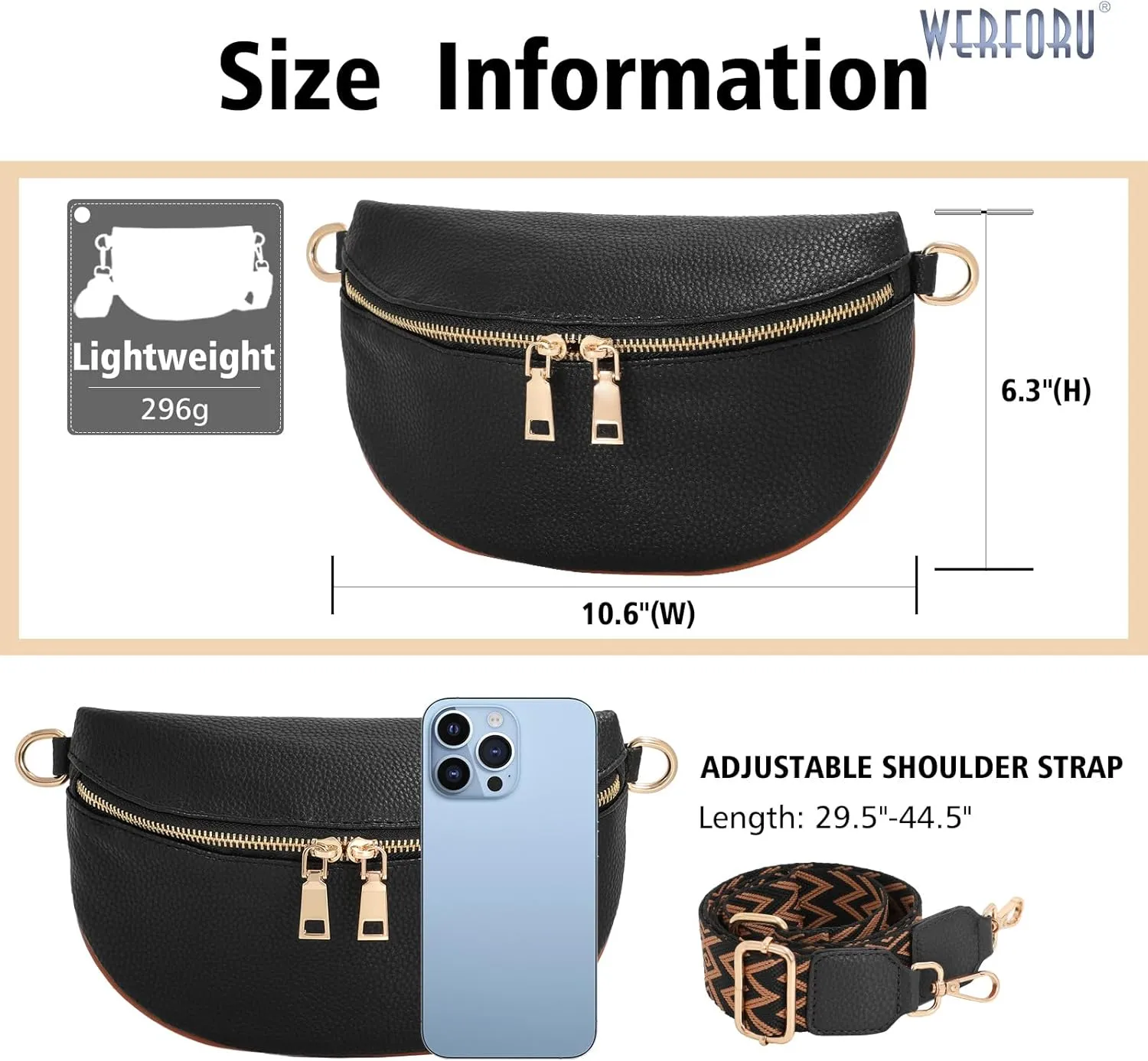 WERFORU Small Crossbody Sling Bag for Women Fanny Packs Faux Leather Chest Bag for Travel