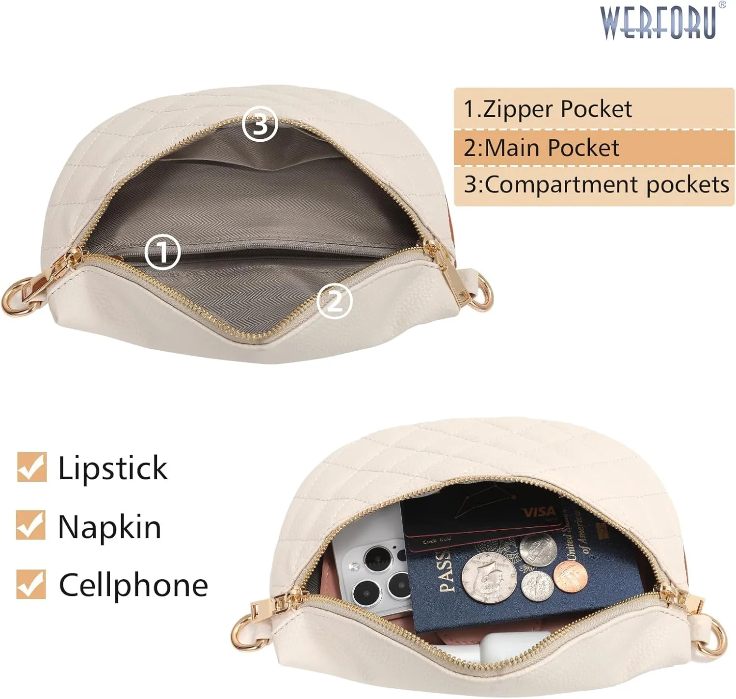 WERFORU Small Crossbody Sling Bag for Women Fanny Packs Faux Leather Chest Bag for Travel…