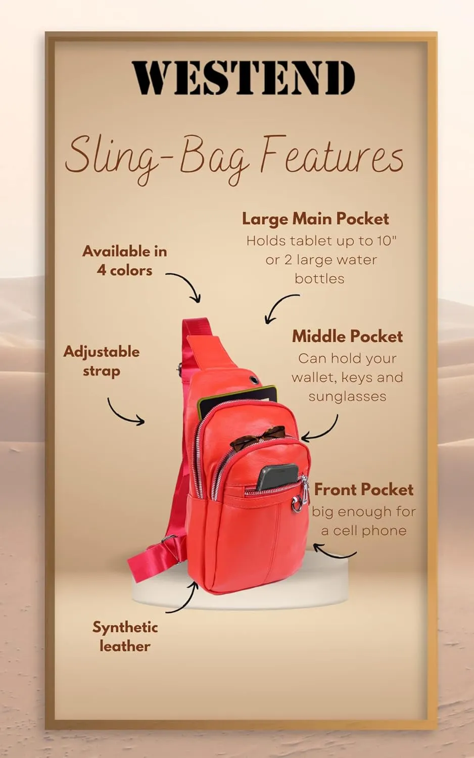 WESTEND Crossbody PU Leather Sling Bag with Adjustable Strap-Travel Small Daypack