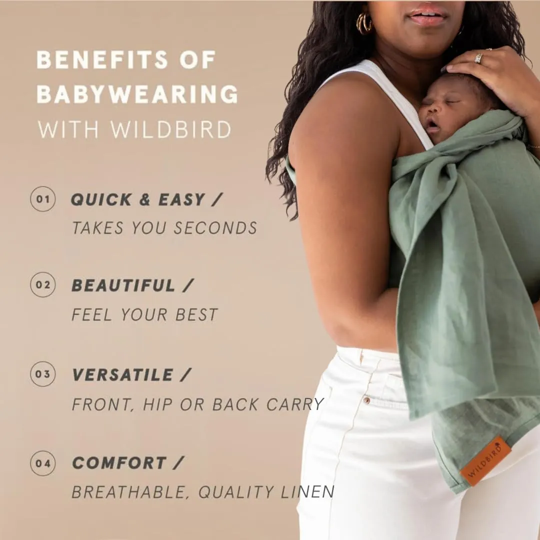 WildBird Ring Sling Baby Carrier for New Moms & Dads & Caregivers - Made from 100% European Linen - for Newborns to Toddlers Up to 35 lbs - Standard 74" Size (Acadian Fabric/Gold Ring)