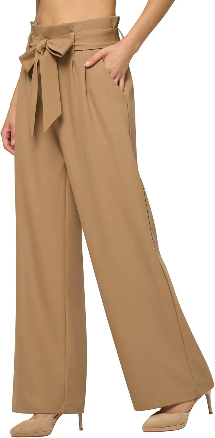Willit Women's Wide Leg Pants Belted High Waisted Work Dress Pants Casual Palazzo Long Trousers 28"/30"/32"