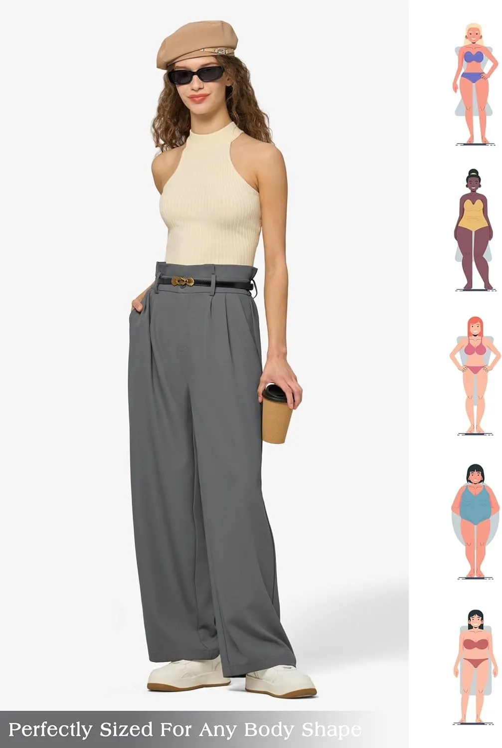 Willit Women's Wide Leg Pants Belted High Waisted Work Dress Pants Casual Palazzo Long Trousers 28"/30"/32"