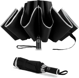 Windproof Travel Umbrella, Compact Inverted Reverse Folding Portable Car Backpack Purse Umbrella for Rain