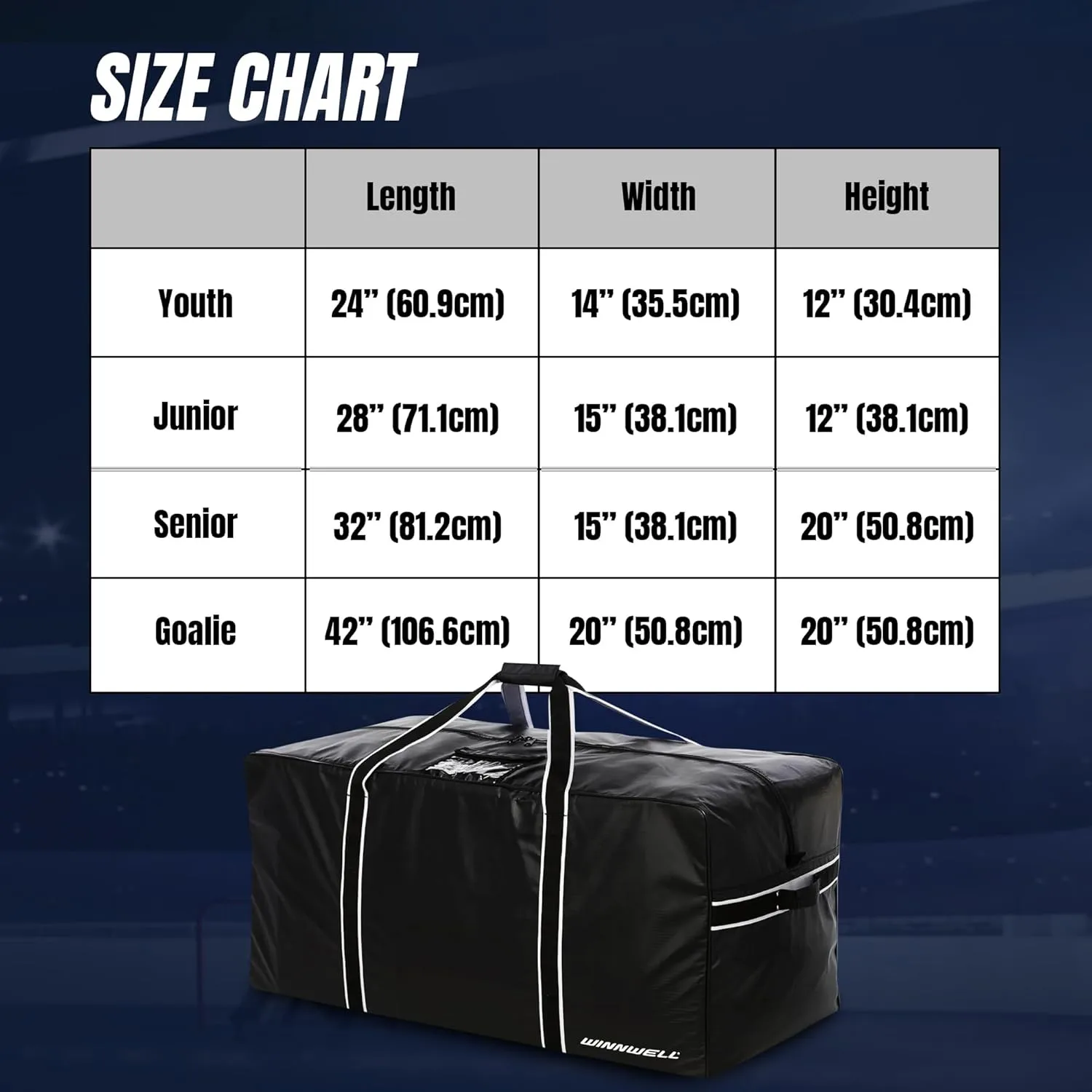 Winnwell Classic Team Hockey Bag - Durable Ice Hockey Bags For Equipment & Accessories - Sports Equipment Gear Bag Best For Ringette Equipment, Ice Skating Equipment, & Hockey Goalie Gear