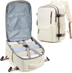 winspansy Carry on Travel Backpack for Women Men Lightweight Business Gym Laptop Work Backpack Airport Frontier Airlines Personal Item Bag Flight Approved Mochilas de Viaje Beige with Brown