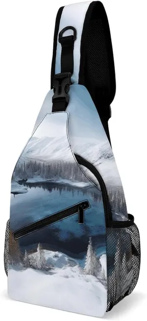 Winter Mountains Snow Scene Crossbody Sling Bag for Women Men Sling Backpack Travel Chest Bag Pack Man Purse Shoulder Bags Daypack for Travel Hiking Cycling
