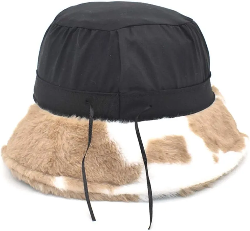 Winter Plush Bucket Hat for Women Warm Soft Faux Fur Fisherman Cap Fuzzy Fluffy Bucket Hats