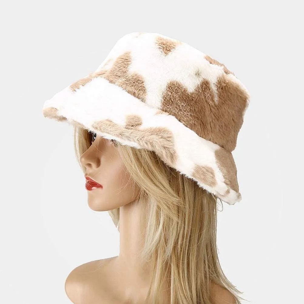 Winter Plush Bucket Hat for Women Warm Soft Faux Fur Fisherman Cap Fuzzy Fluffy Bucket Hats