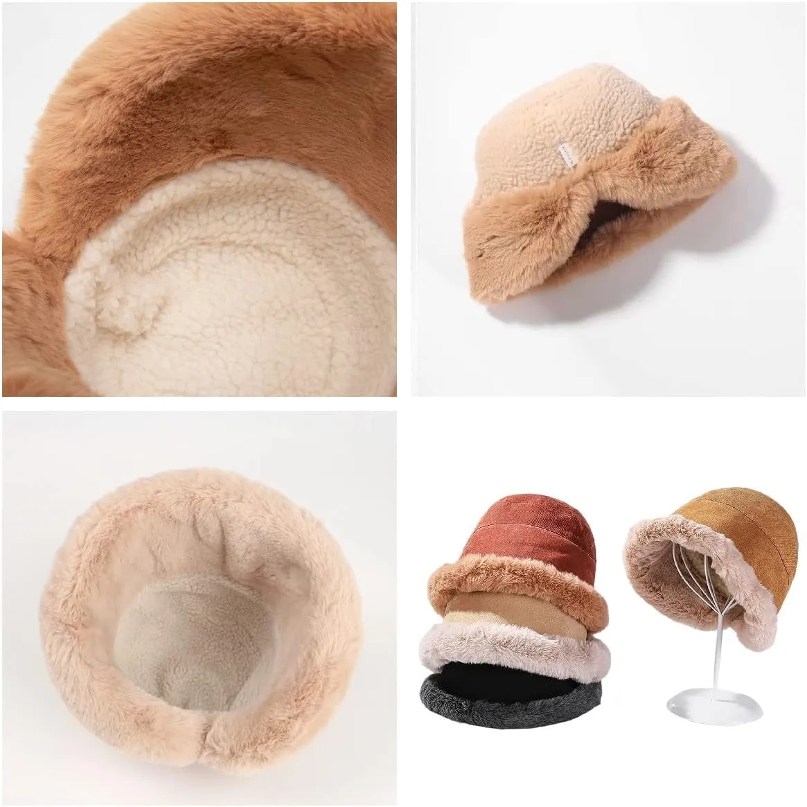 Winter Warm Bucket Hat Faux Fur Cotton Lambs Wool Fisherman Cap Fluffy Plush Thick Wind Protection Hats for Women Girls