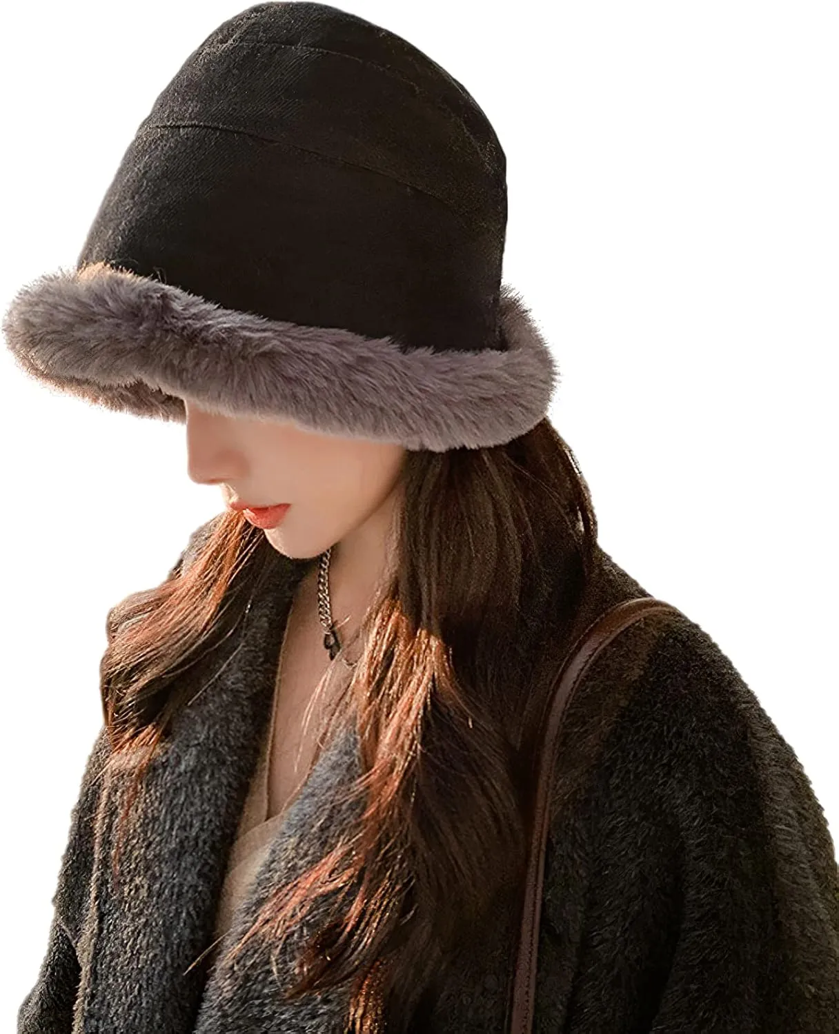 Winter Warm Bucket Hat Faux Fur Cotton Lambs Wool Fisherman Cap Fluffy Plush Thick Wind Protection Hats for Women Girls