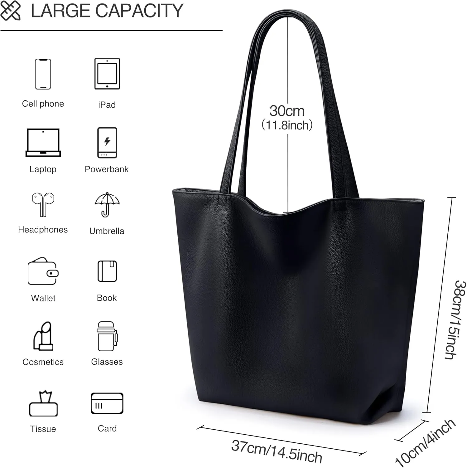 WLLWOO WLLWOO Soft PU Leather Tote Bag for Women Large Casual Hobo Handbags with Zipper Shoulder Work Bag Travel Purse