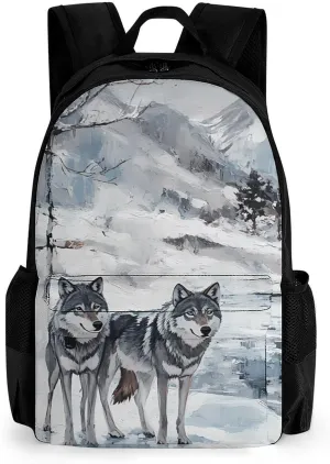 Wolf Wolves By The Stream Small Backpack Travel Bag Cute Back Packs Fashion Graphic Print Daypack