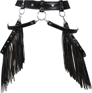 Women Body Harness Garter Punk Leather Waist Belts with Fringe Gothic Leg Tassel Belt for Dress Festival Dance Consume