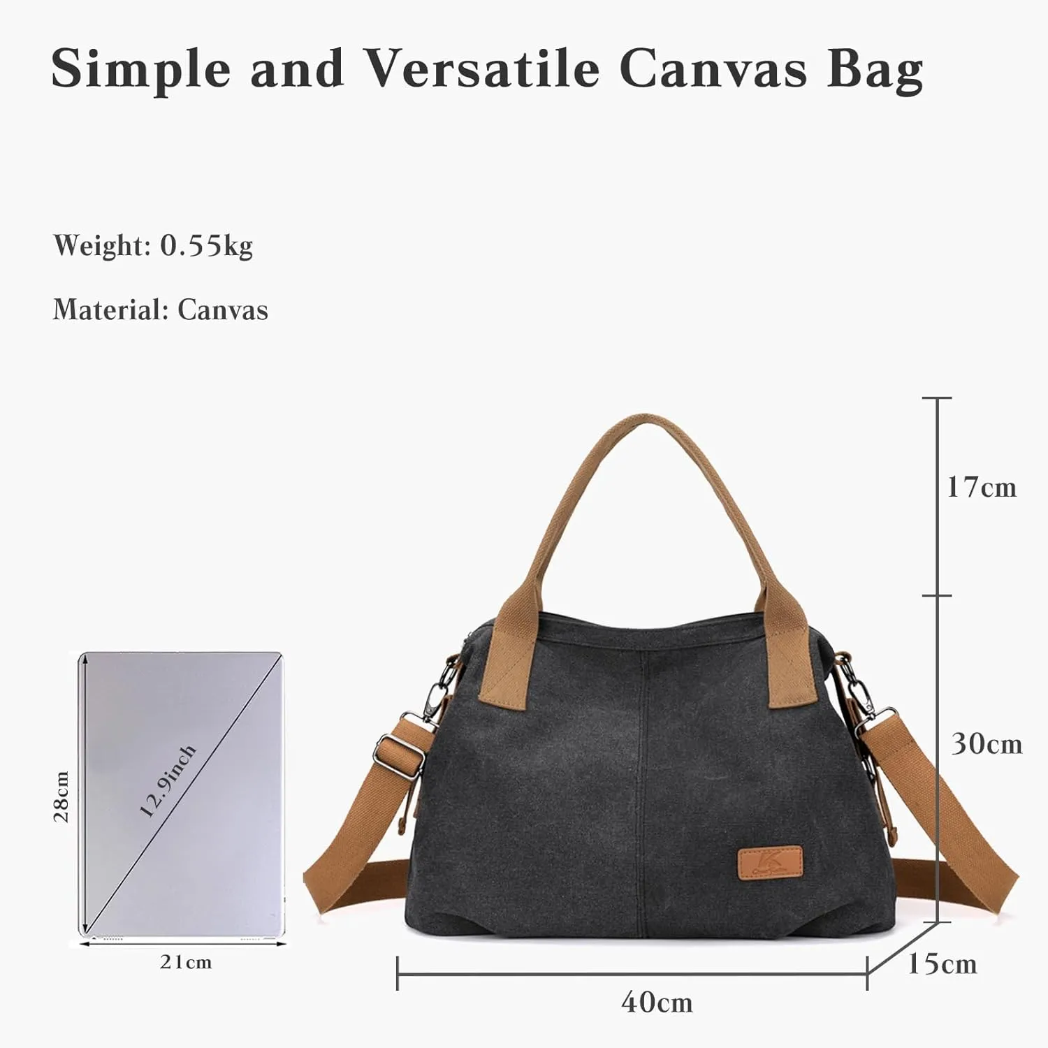 Women Canvas Shoulder Bag, Large Crossbody, Casual Handbag, Top Handle, Tote, Satchel, Messenger