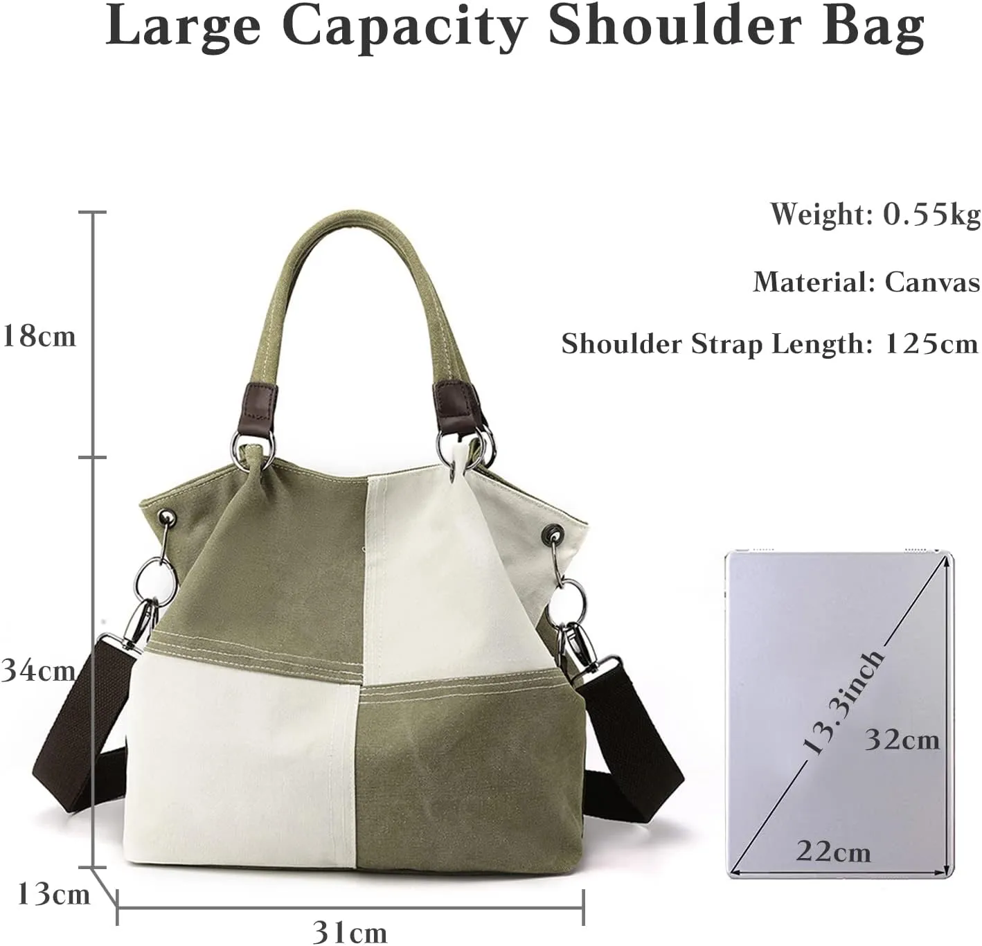 Women Canvas Shoulder Tote Handbag - Casual Top Handle Multi-Pocket Crossbody Satchel Messenger