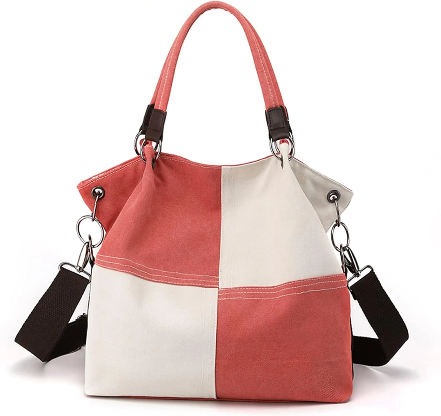 Women Canvas Shoulder Tote Handbag - Casual Top Handle Multi-Pocket Crossbody Satchel Messenger