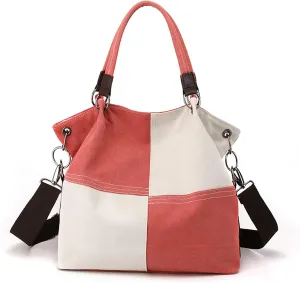 Women Canvas Shoulder Tote Handbag - Casual Top Handle Multi-Pocket Crossbody Satchel Messenger