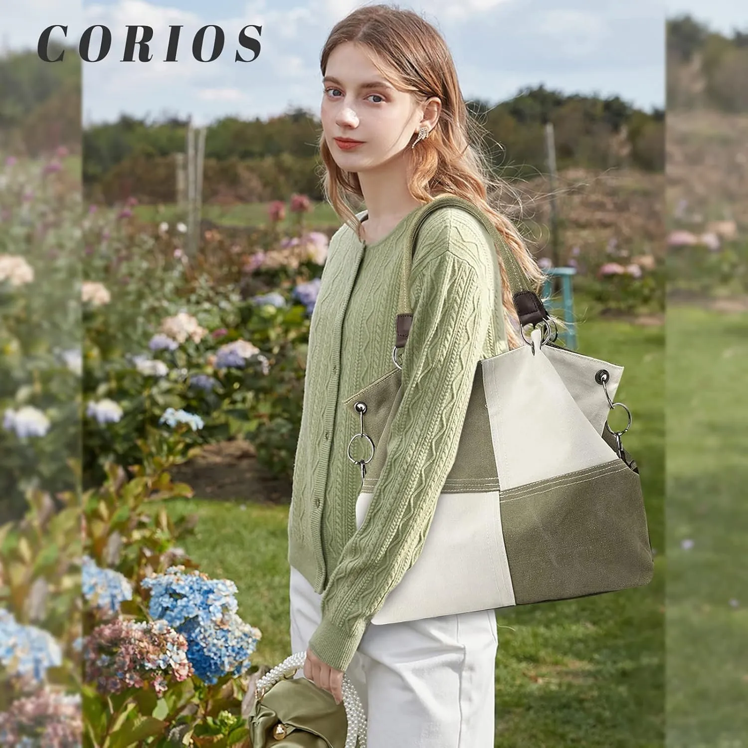Women Canvas Shoulder Tote Handbag - Casual Top Handle Multi-Pocket Crossbody Satchel Messenger