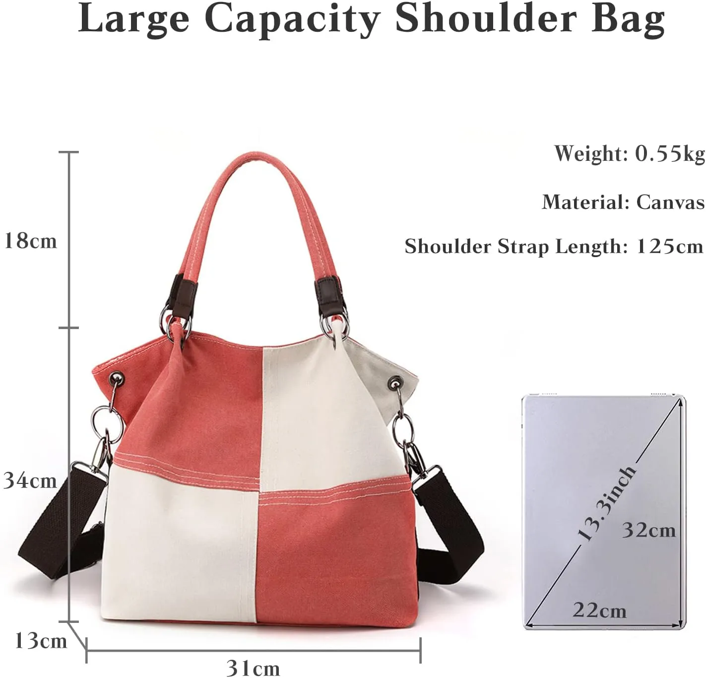 Women Canvas Shoulder Tote Handbag - Casual Top Handle Multi-Pocket Crossbody Satchel Messenger