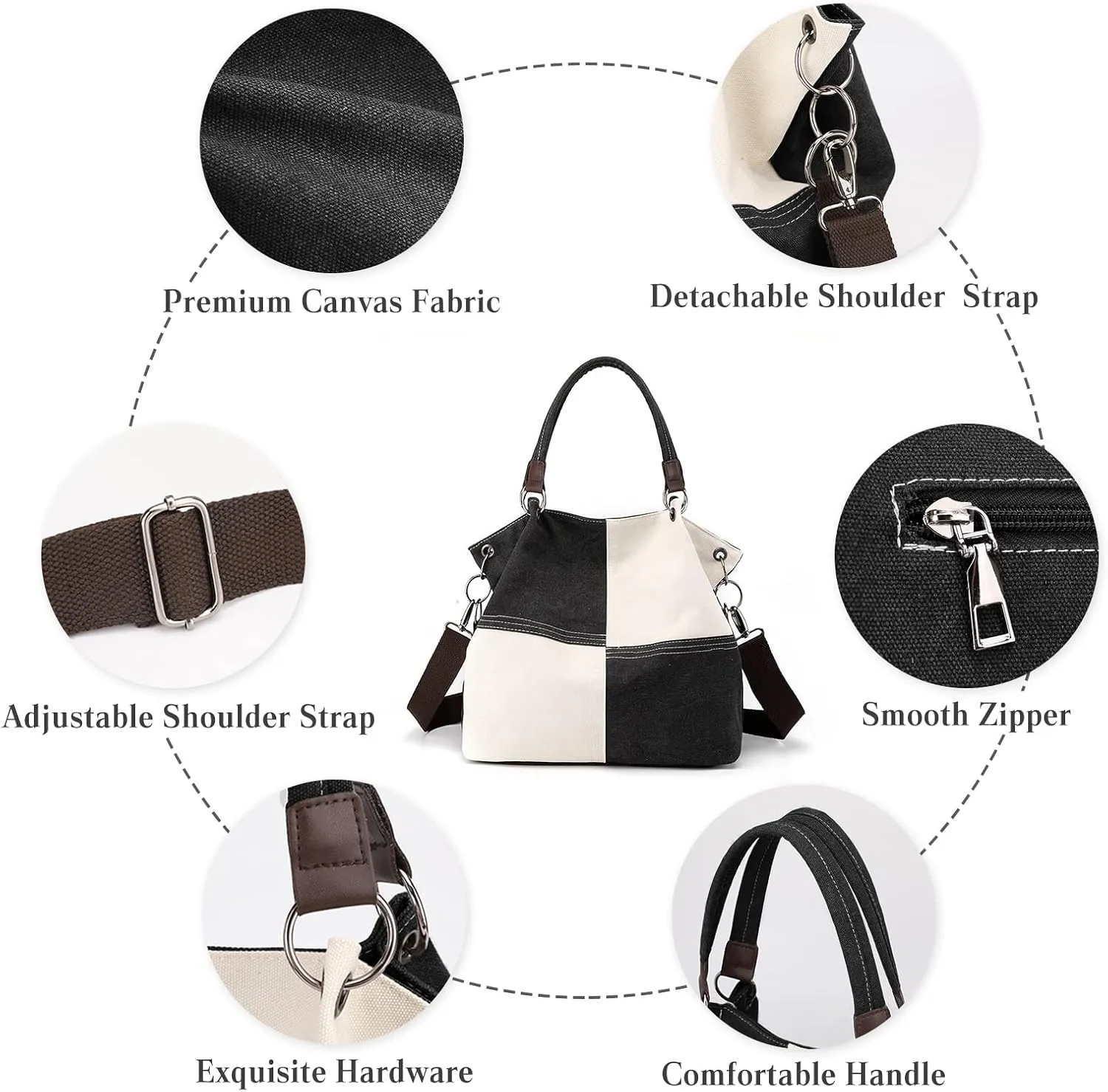 Women Canvas Shoulder Tote Handbag - Casual Top Handle Multi-Pocket Crossbody Satchel Messenger