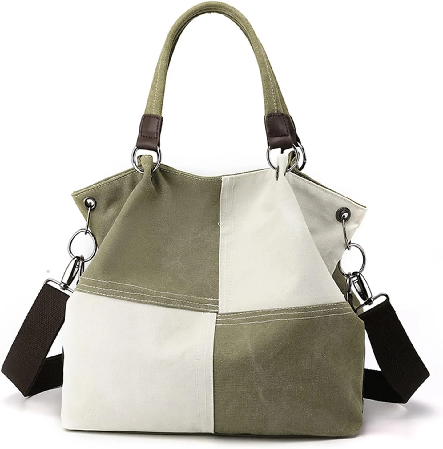Women Canvas Shoulder Tote Handbag - Casual Top Handle Multi-Pocket Crossbody Satchel Messenger