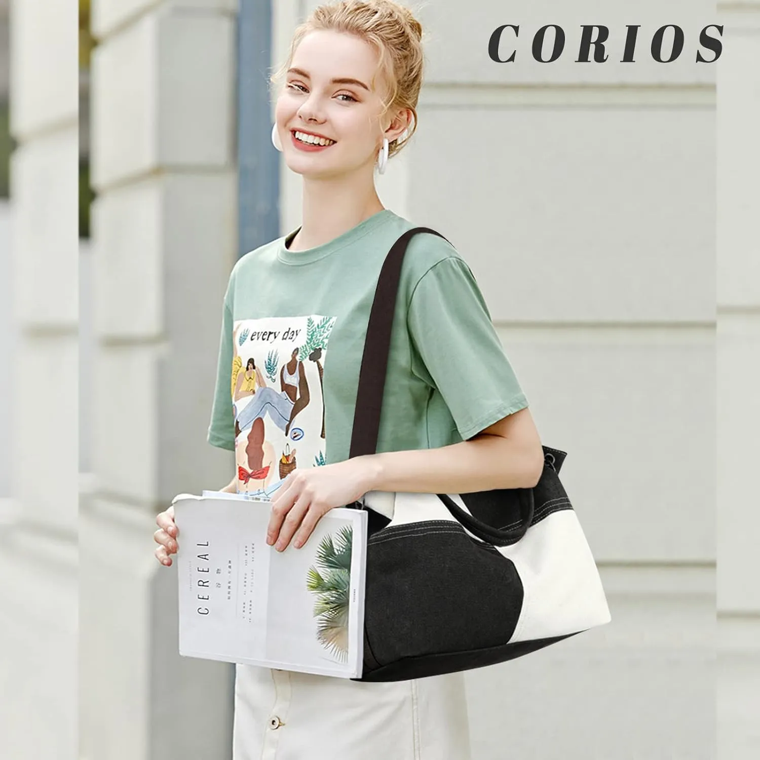 Women Canvas Shoulder Tote Handbag - Casual Top Handle Multi-Pocket Crossbody Satchel Messenger