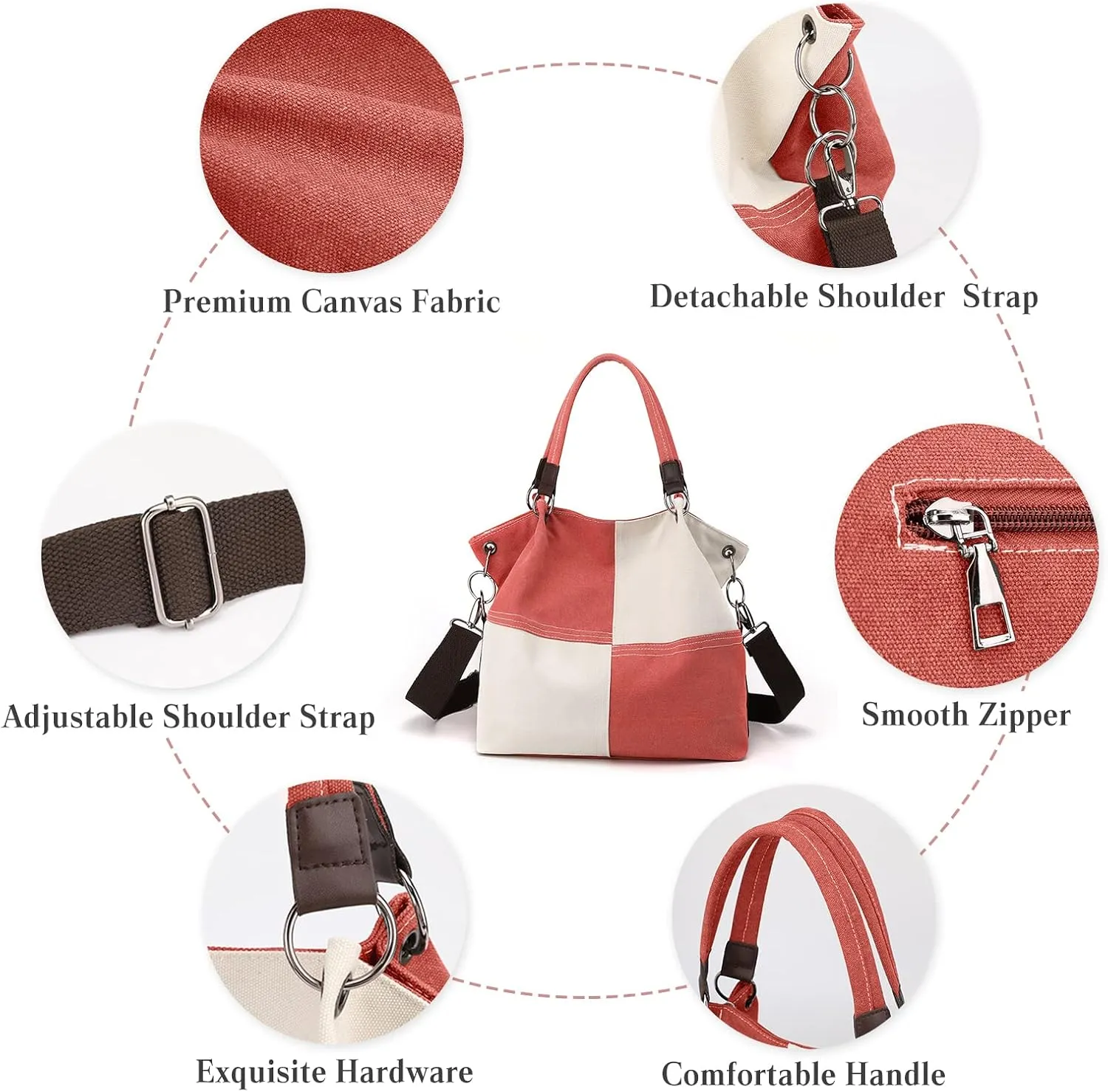 Women Canvas Shoulder Tote Handbag - Casual Top Handle Multi-Pocket Crossbody Satchel Messenger