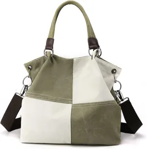 Women Canvas Shoulder Tote Handbag - Casual Top Handle Multi-Pocket Crossbody Satchel Messenger