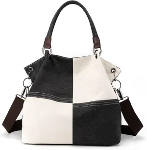 Women Canvas Shoulder Tote Handbag - Casual Top Handle Multi-Pocket Crossbody Satchel Messenger