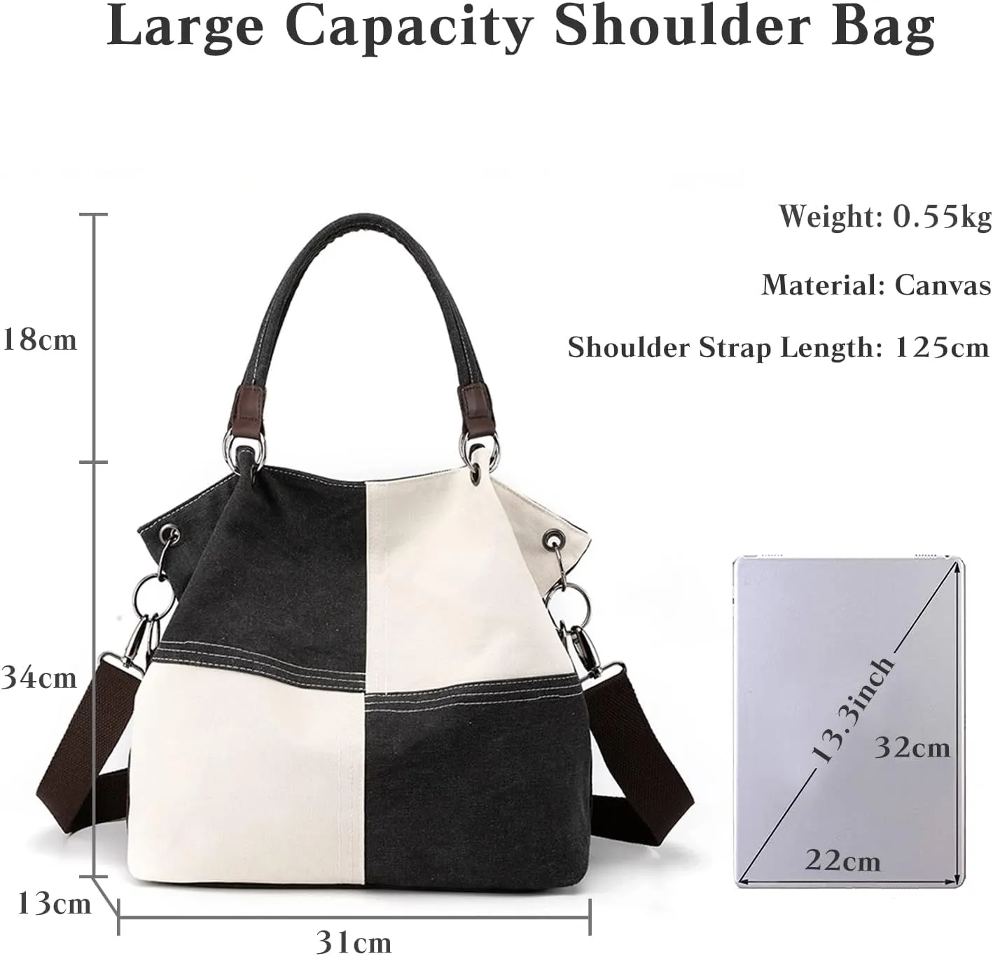 Women Canvas Shoulder Tote Handbag - Casual Top Handle Multi-Pocket Crossbody Satchel Messenger