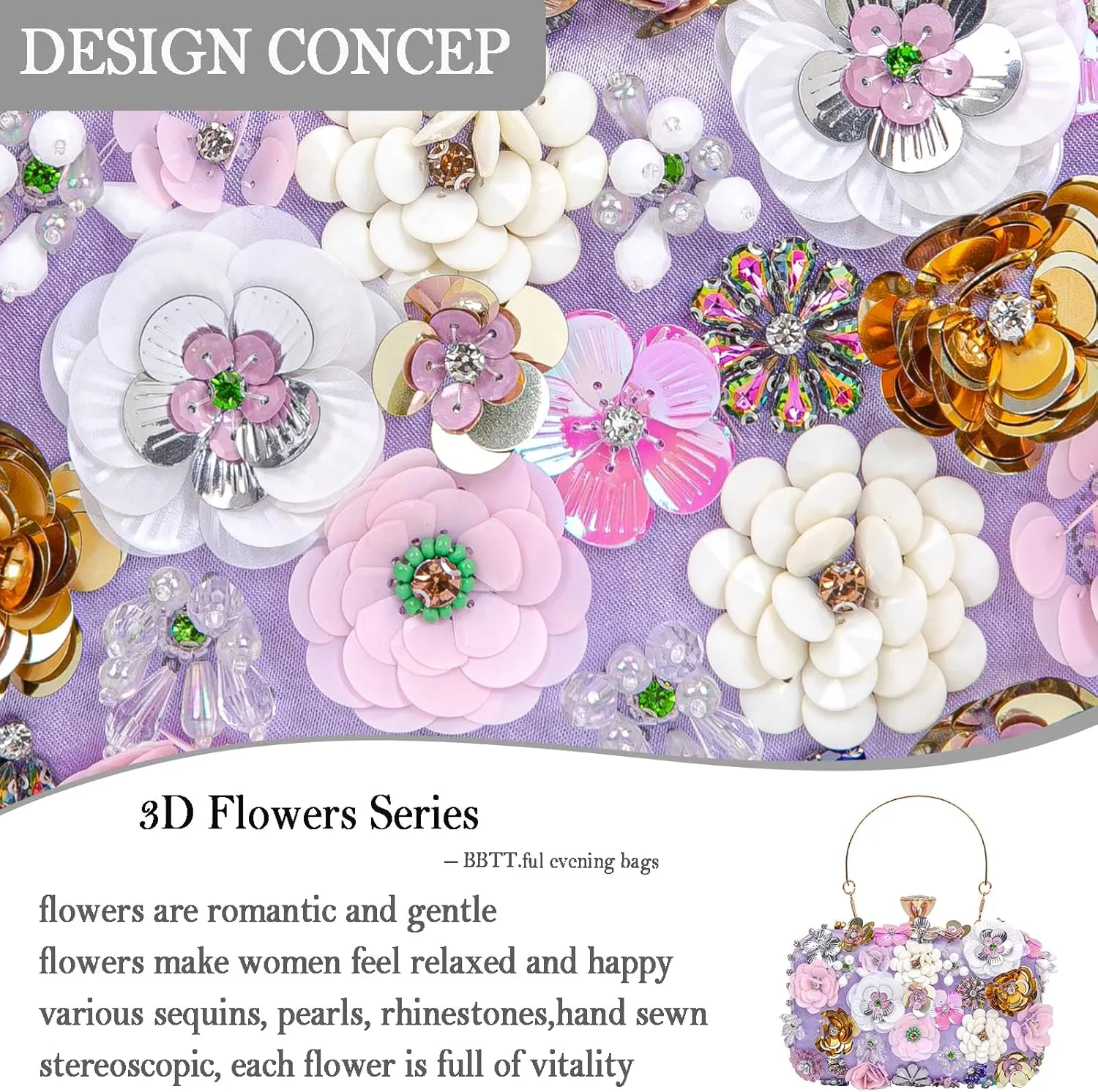 Women Clutches Flower Evening Handbag Chain Strap Shoulder Bag handbag Wedding bag purse