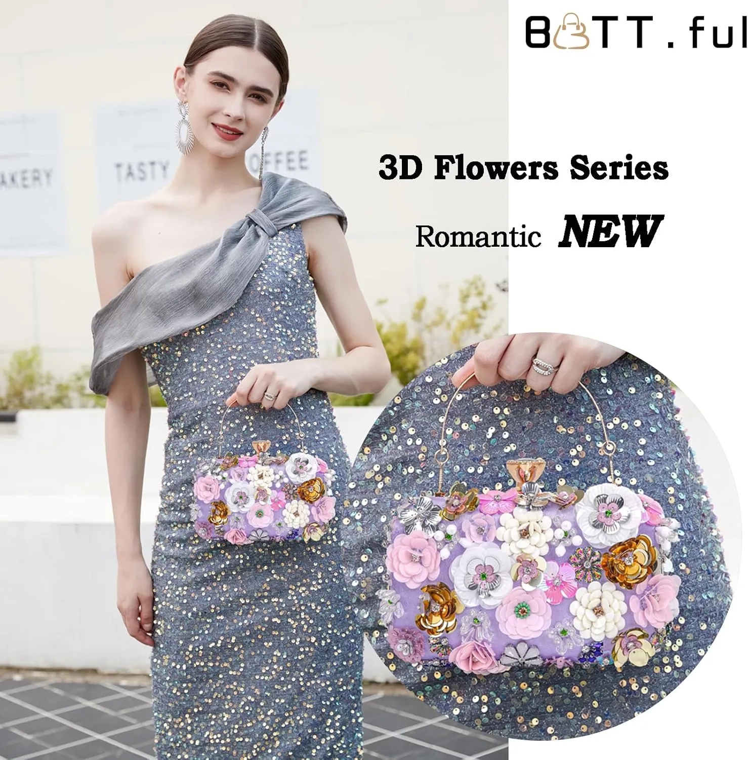 Women Clutches Flower Evening Handbag Chain Strap Shoulder Bag handbag Wedding bag purse