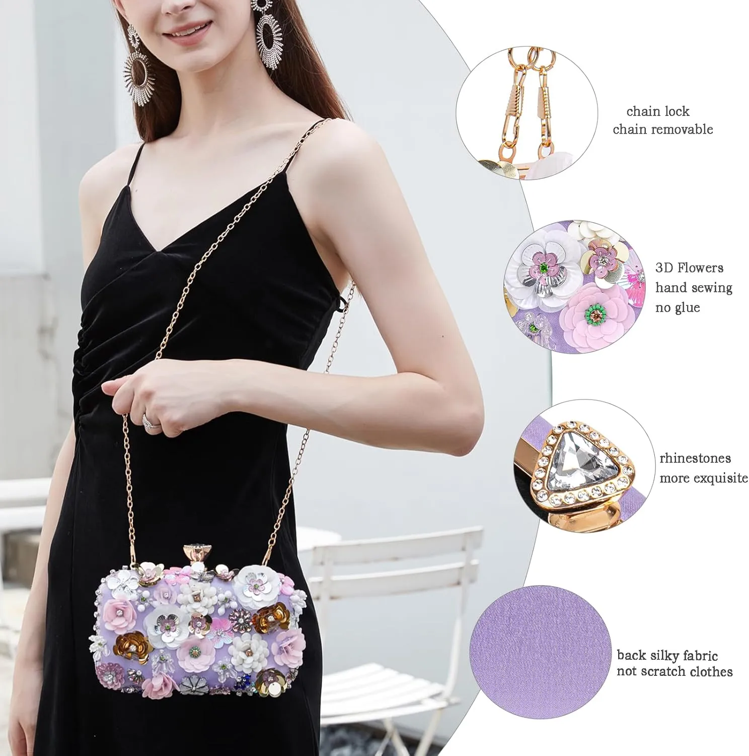 Women Clutches Flower Evening Handbag Chain Strap Shoulder Bag handbag Wedding bag purse