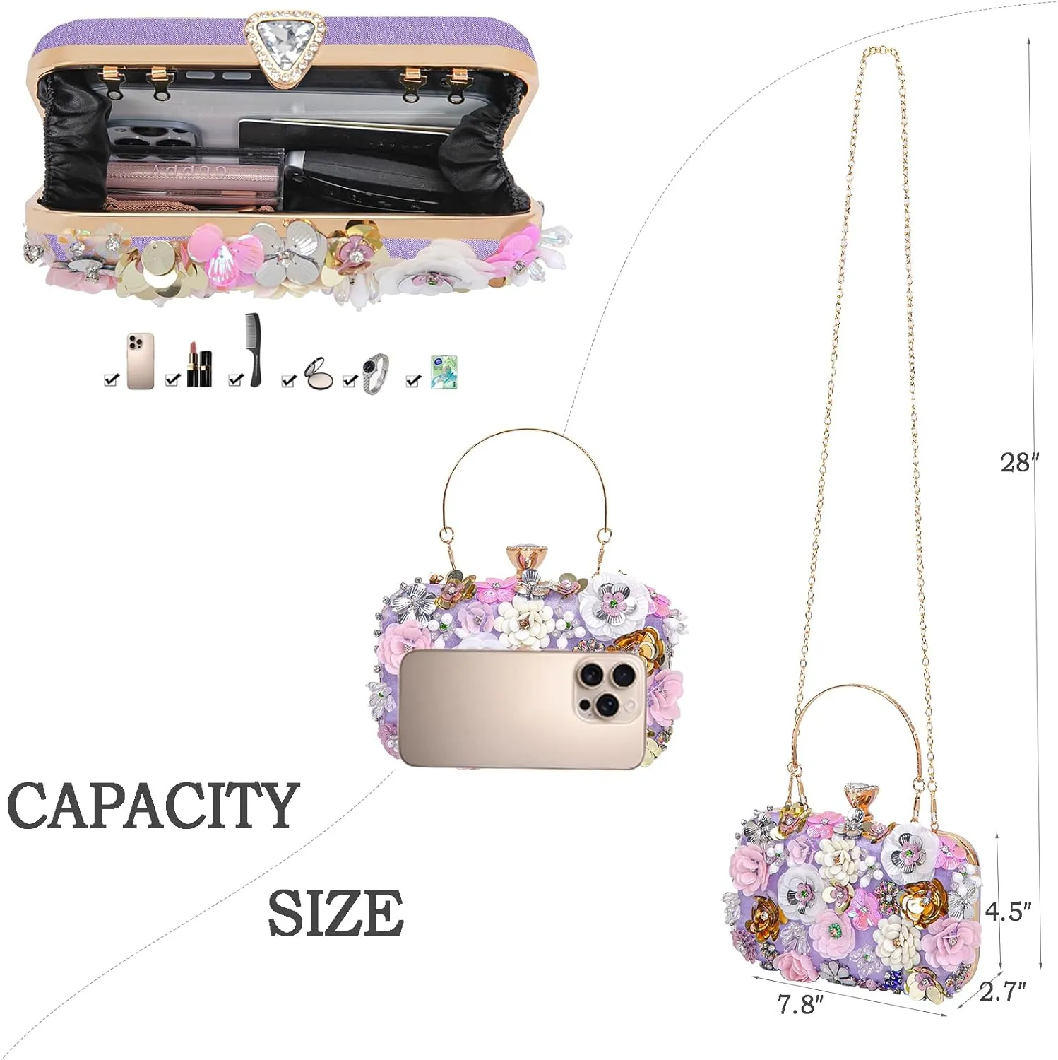 Women Clutches Flower Evening Handbag Chain Strap Shoulder Bag handbag Wedding bag purse
