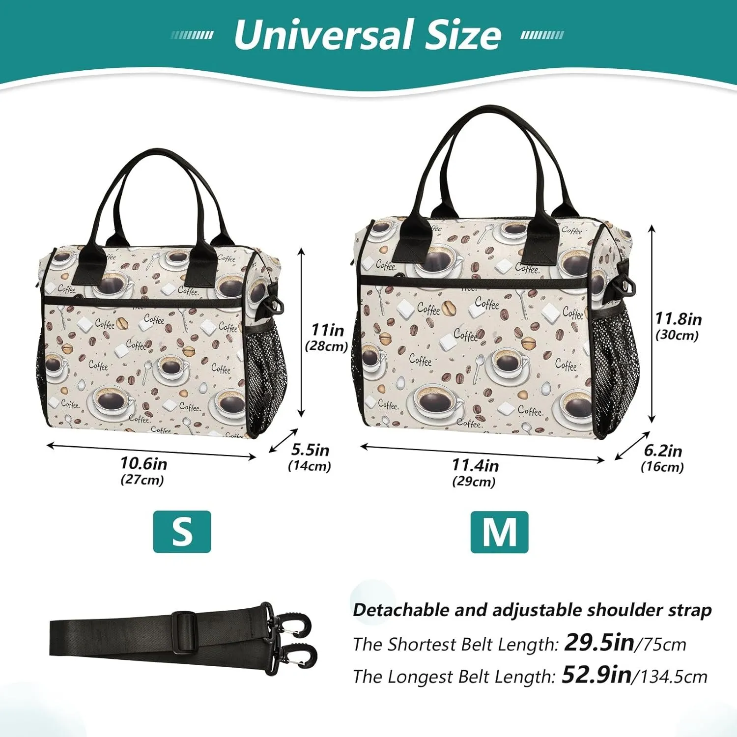 Women Cooler Bags Lunch Bag Reusable Insulated Lunch Bags Coffee Cups Spoon Crossbody with Shoulder Strap Adults S