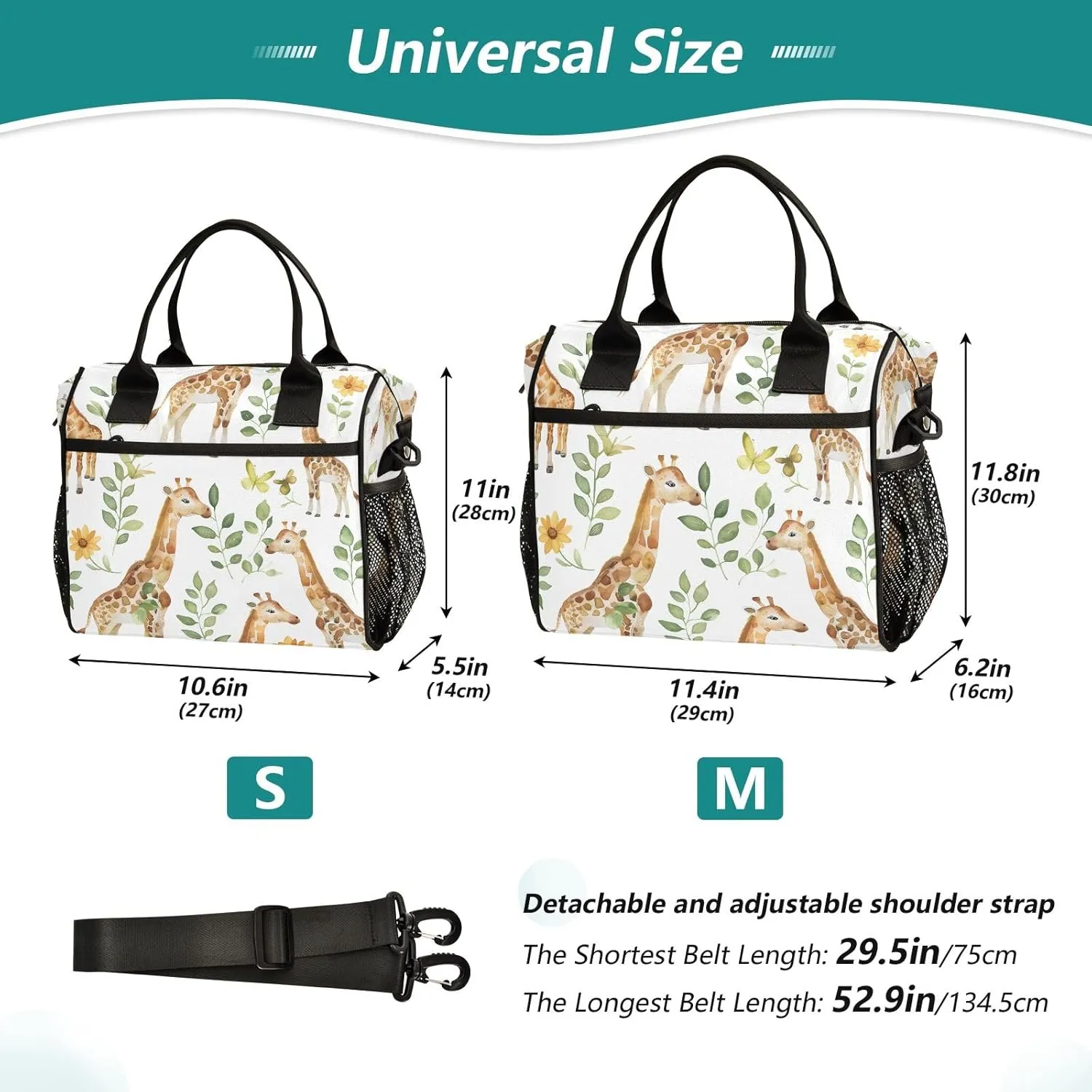 Women Cooler Bags Lunch Bag Reusable Insulated Lunch Bags Giraffis Herbaceous Crossbody with Shoulder Strap Adults S