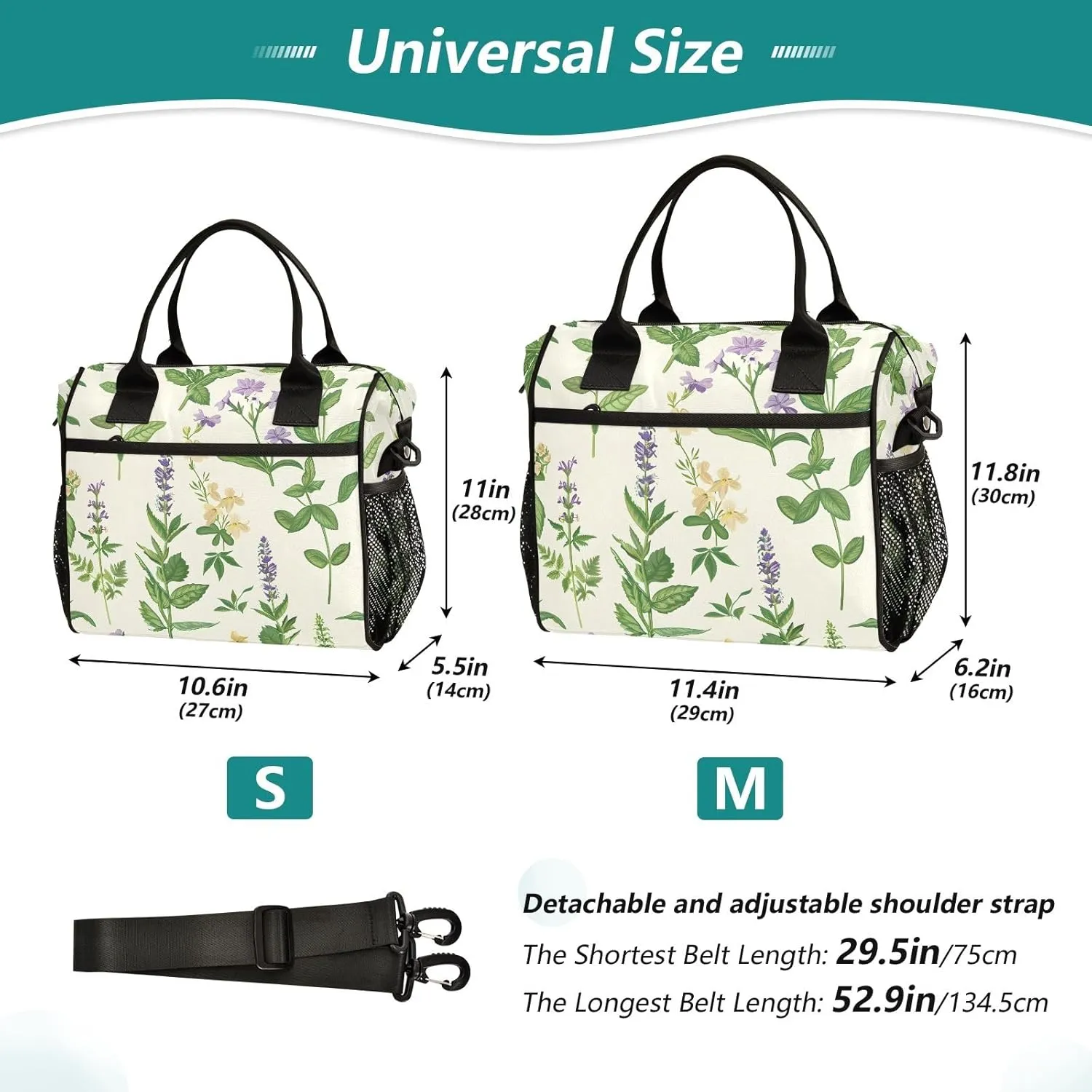 Women Cooler Bags Lunch Bag Reusable Insulated Lunch Bags Herbal Herbaceous Crossbody with Shoulder Strap Adults S