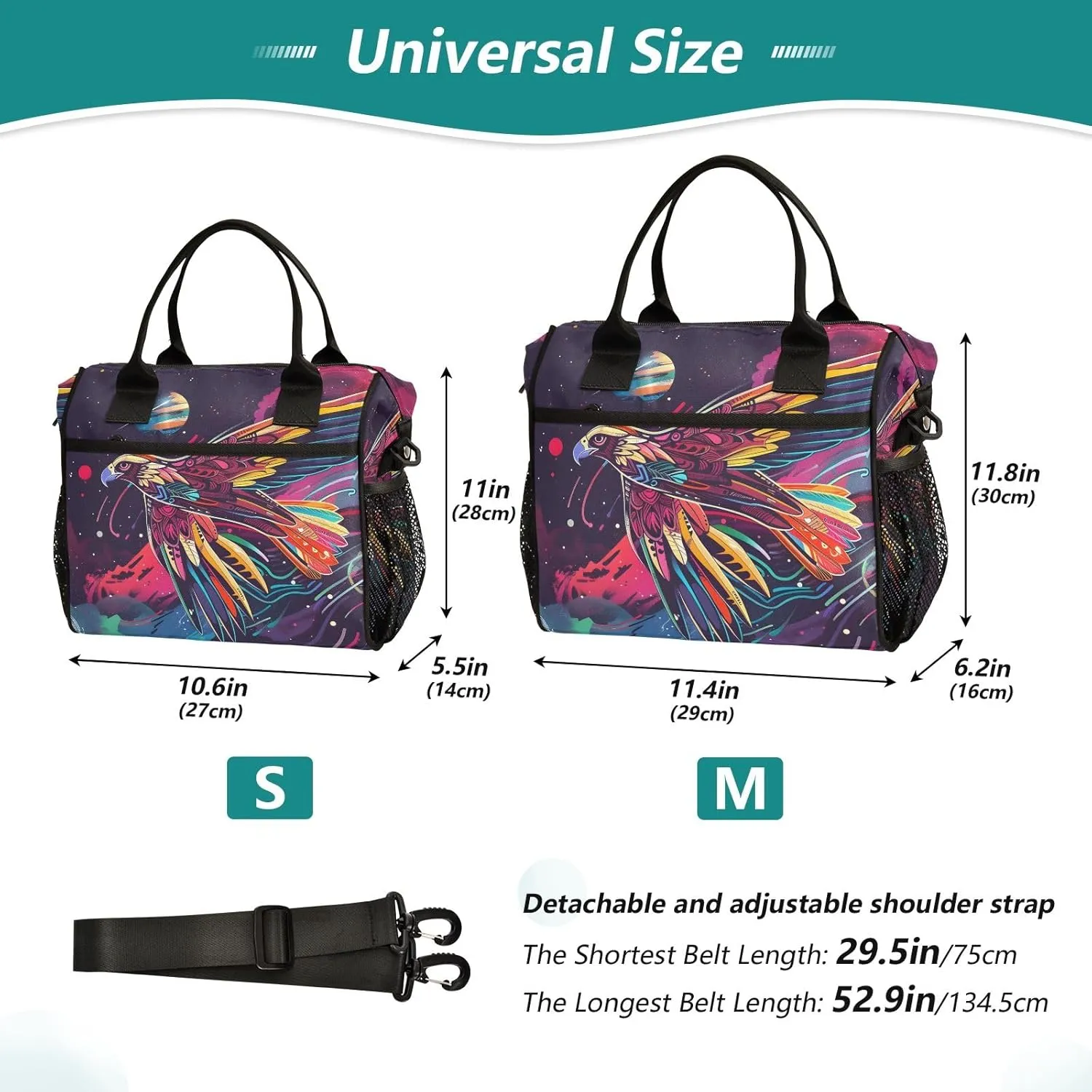 Women Cooler Bags Lunch Bag Reusable Insulated Lunch Bags Space Falcon Crossbody with Shoulder Strap Adults S
