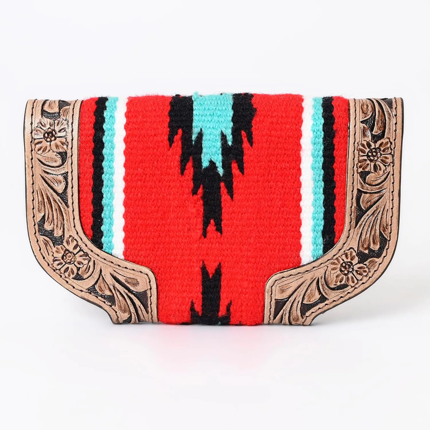 Women Cowhide Hairon and Tooled Leather Western Handmade Ladies Clutch Trifold Wallet
