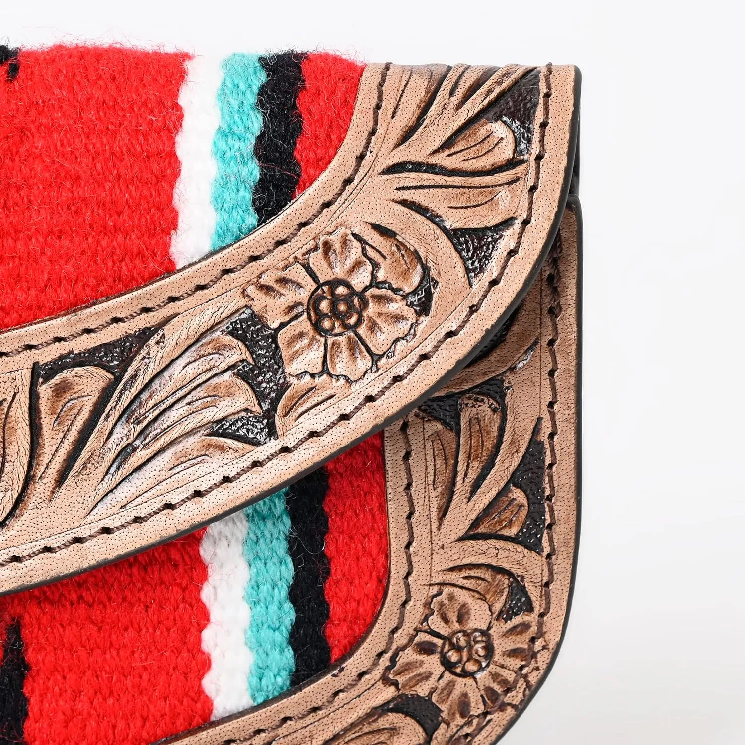 Women Cowhide Hairon and Tooled Leather Western Handmade Ladies Clutch Trifold Wallet