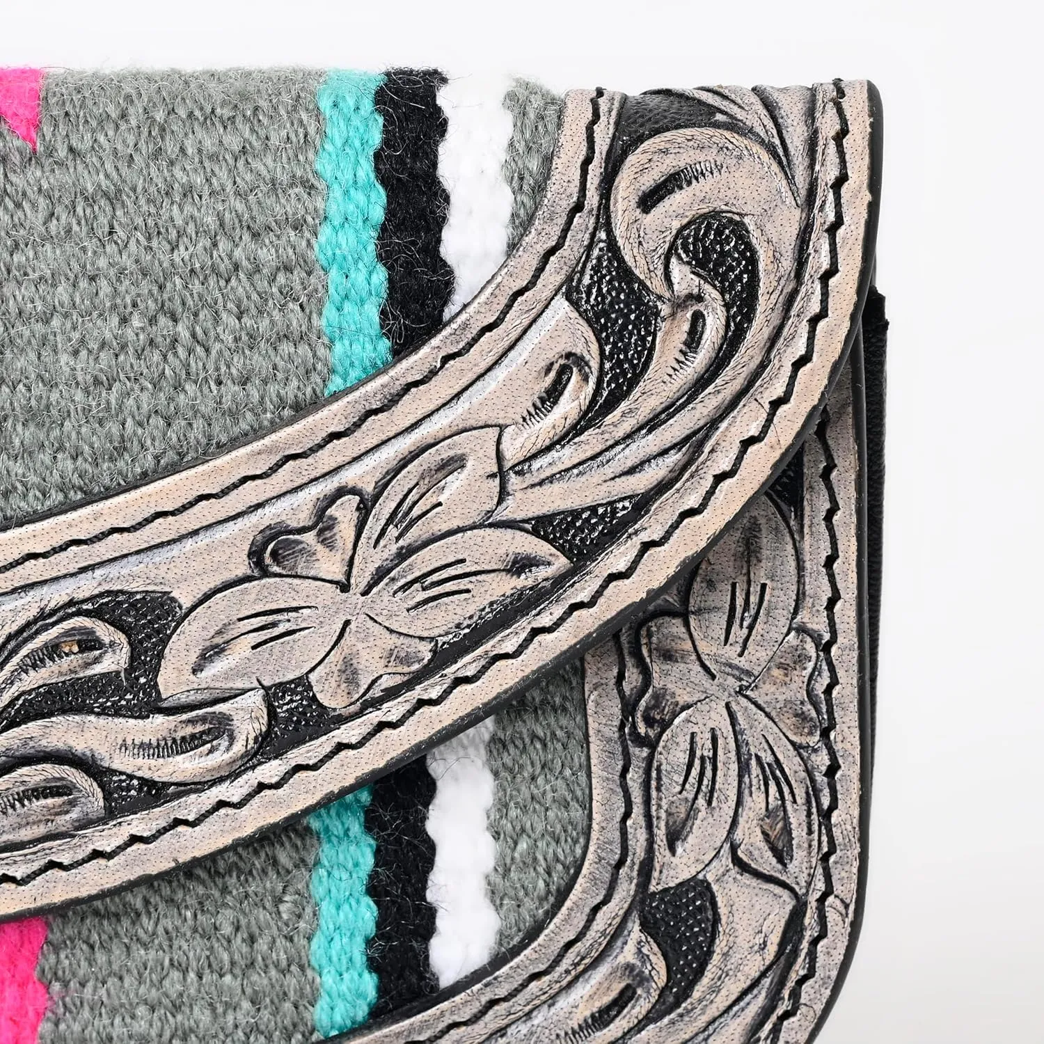 Women Cowhide Hairon and Tooled Leather Western Handmade Ladies Clutch Trifold Wallet