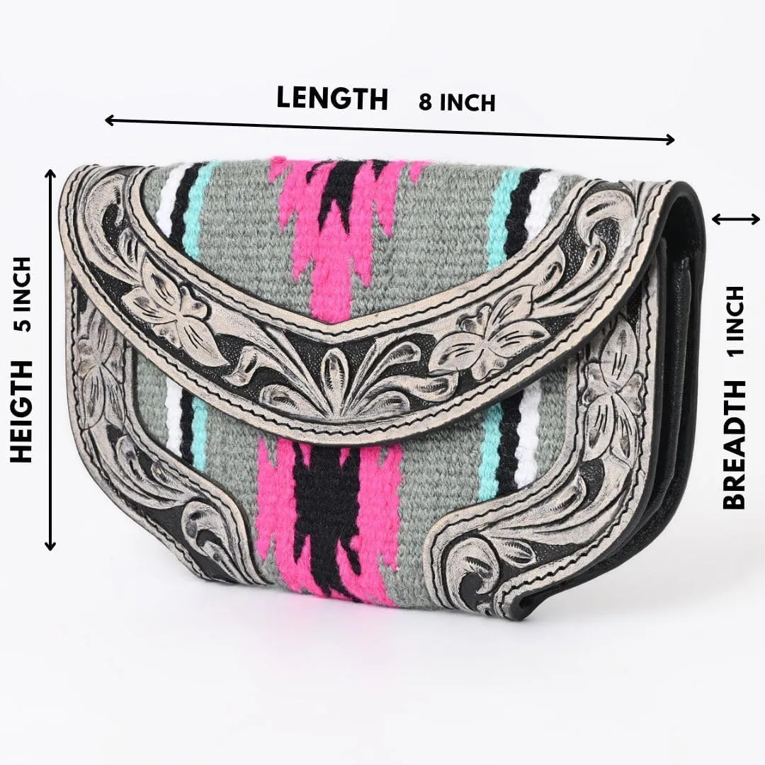 Women Cowhide Hairon and Tooled Leather Western Handmade Ladies Clutch Trifold Wallet
